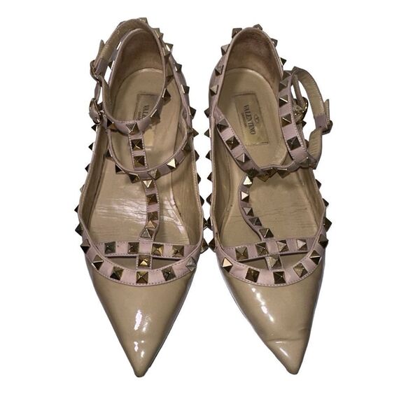 Valentino Garavani Rock Stud ankle wrap flats. Nude beige tan. Size 36 1/2 - Picture 5 of 16